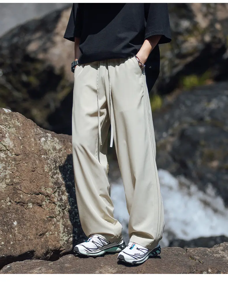 Men Ice Silk Loose Wide Sports Pants Black — feature 13