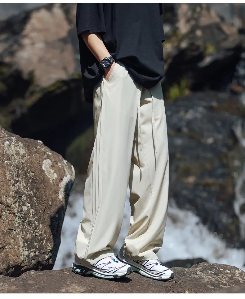 Men Ice Silk Loose Wide Sports Pants Black — feature 14