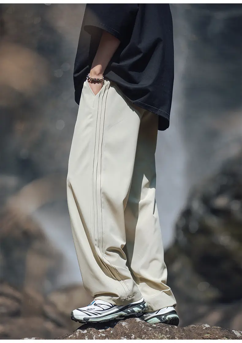 Men Ice Silk Loose Wide Sports Pants Black — feature 15
