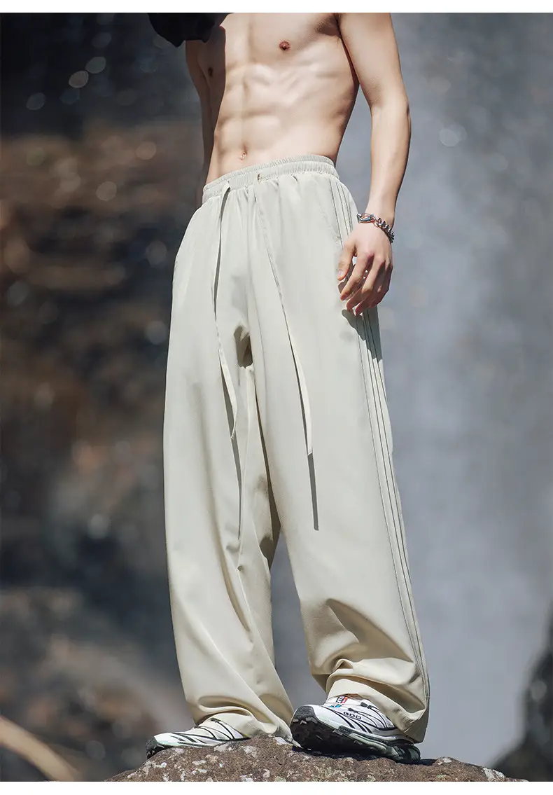 Men Ice Silk Loose Wide Sports Pants Black — feature 16