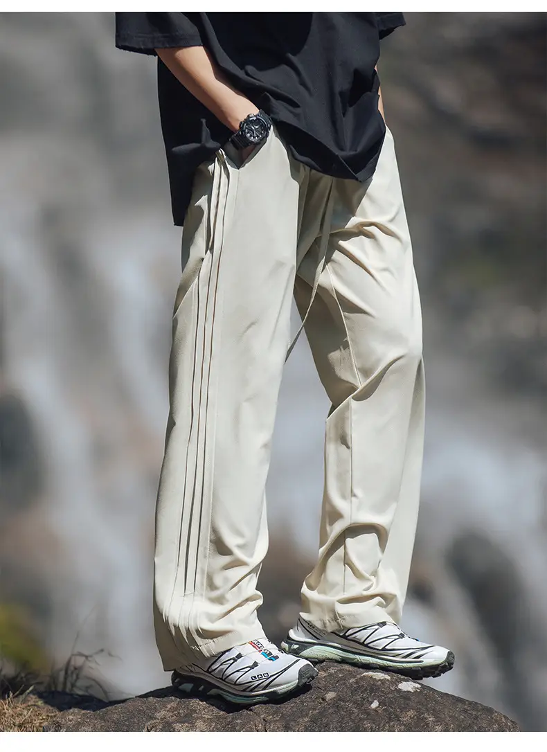 Men Ice Silk Loose Wide Sports Pants Black — feature 17