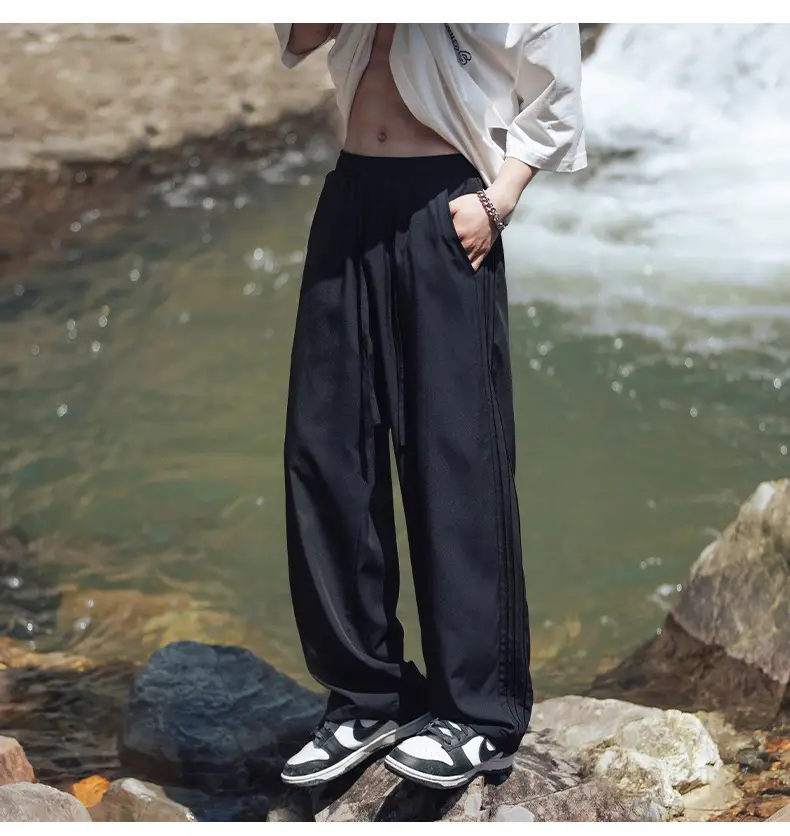 Men Ice Silk Loose Wide Sports Pants Black — feature 22