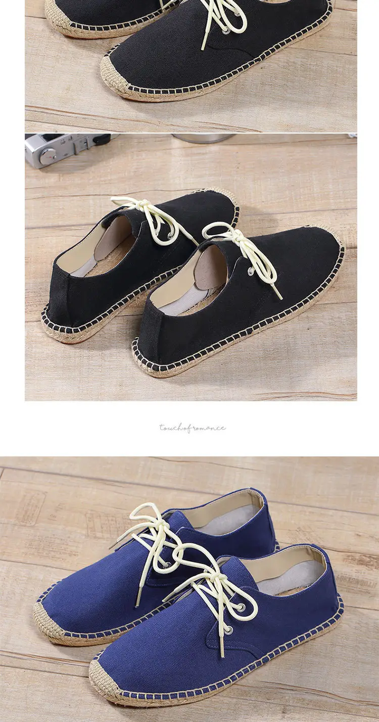New skewed toe hemp rope shoes men's lace-up straw shoes sweat-absorbent breathable hand-stitched shoes slip-on loafers cloth shoes — feature 16