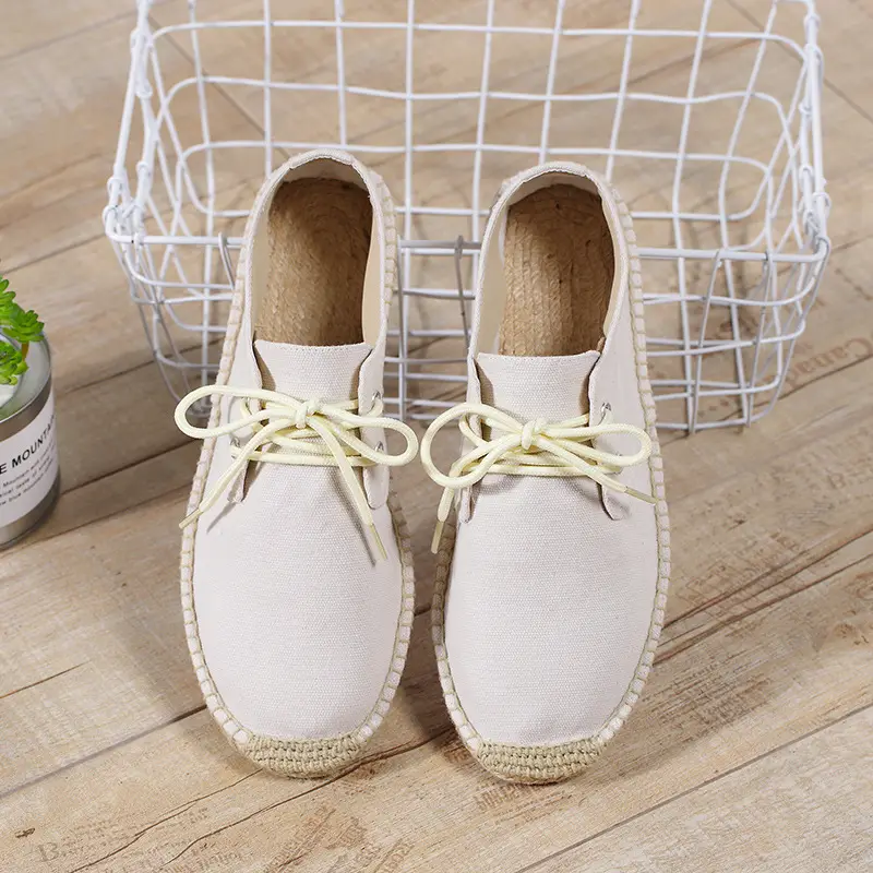 New skewed toe hemp rope shoes men's lace-up straw shoes sweat-absorbent breathable hand-stitched shoes slip-on loafers cloth shoes