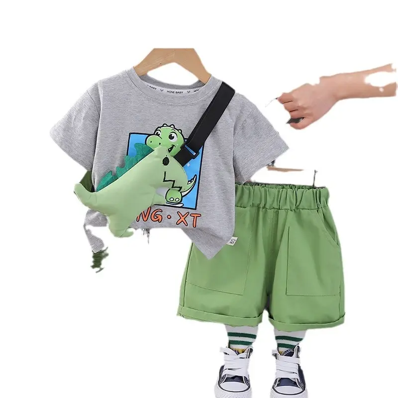 Children Cotton T-Shirt Shorts Set Green Summer Boys