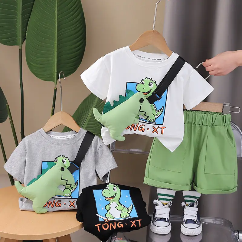 Children Cotton T-Shirt Shorts Set Green Summer Boys — feature 1