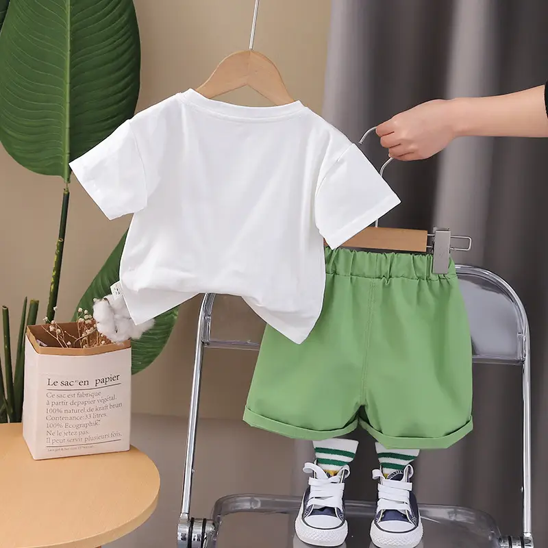 Children Cotton T-Shirt Shorts Set Green Summer Boys — feature 5
