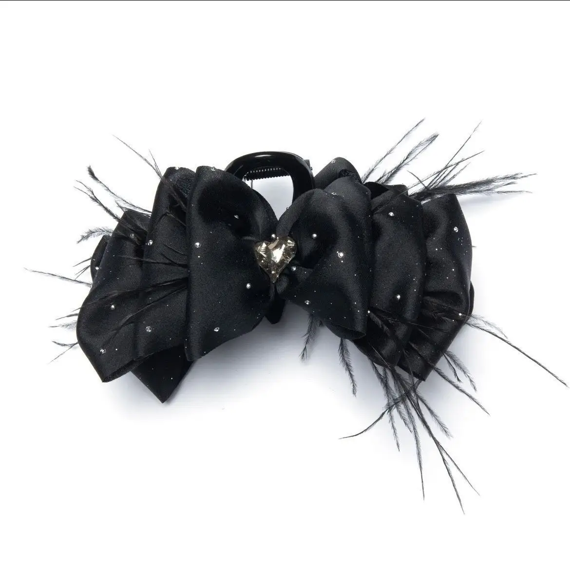 Black Feather Hair Clip with Pearl Accents - Image 5