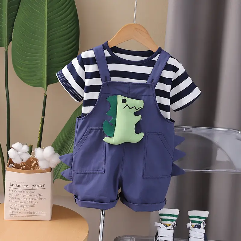 Baby Overlooked Design Cotton T-Shirt Shorts Set Blue