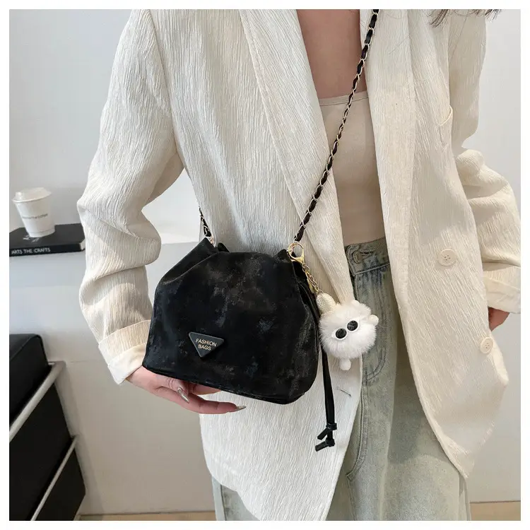 Pink Soft PU Drawstring Bucket Bag for Women - Image 8