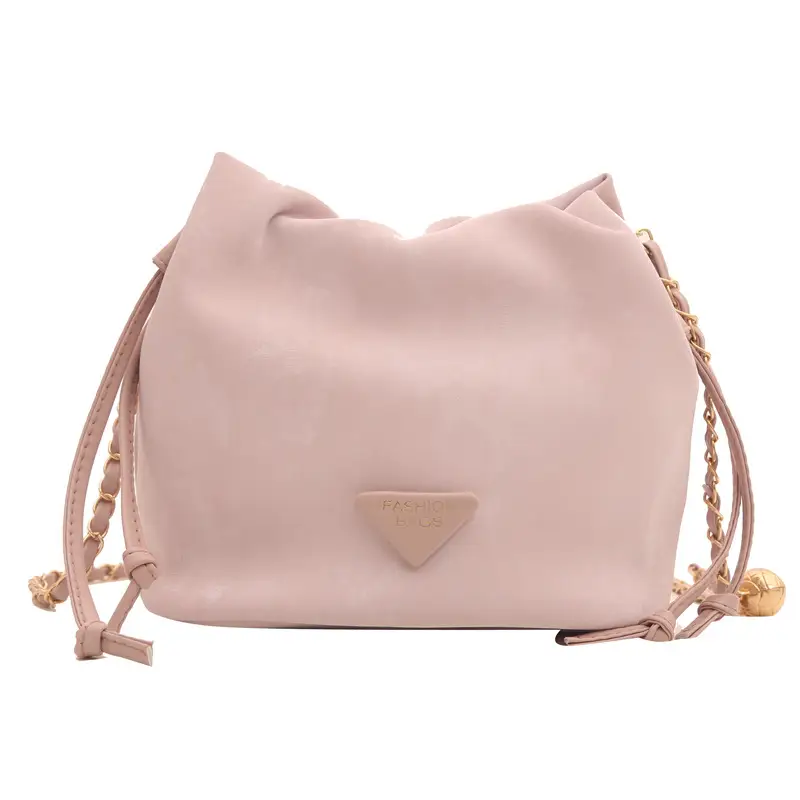 Pink Soft PU Drawstring Bucket Bag for Women - Image 10