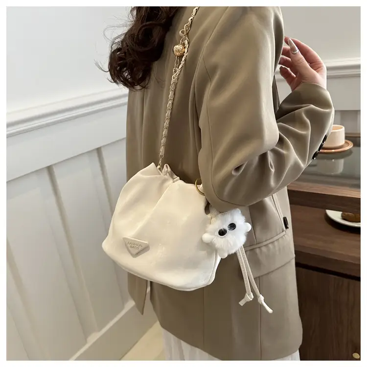 Pink Soft PU Drawstring Bucket Bag for Women — feature 10