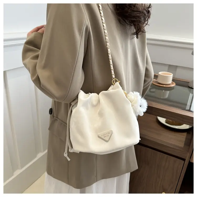 Pink Soft PU Drawstring Bucket Bag for Women — feature 11