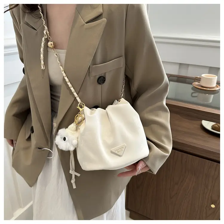 Pink Soft PU Drawstring Bucket Bag for Women — feature 12
