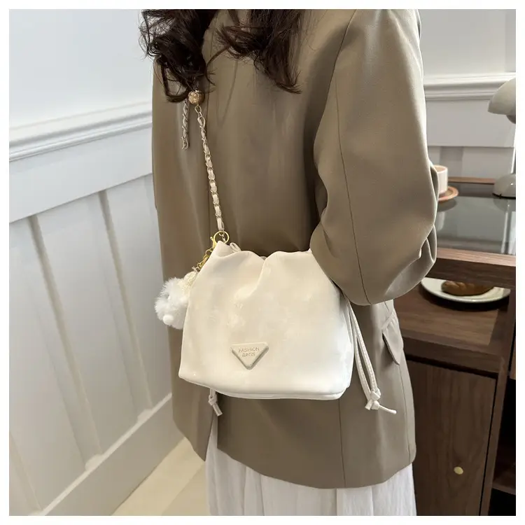 Pink Soft PU Drawstring Bucket Bag for Women — feature 13