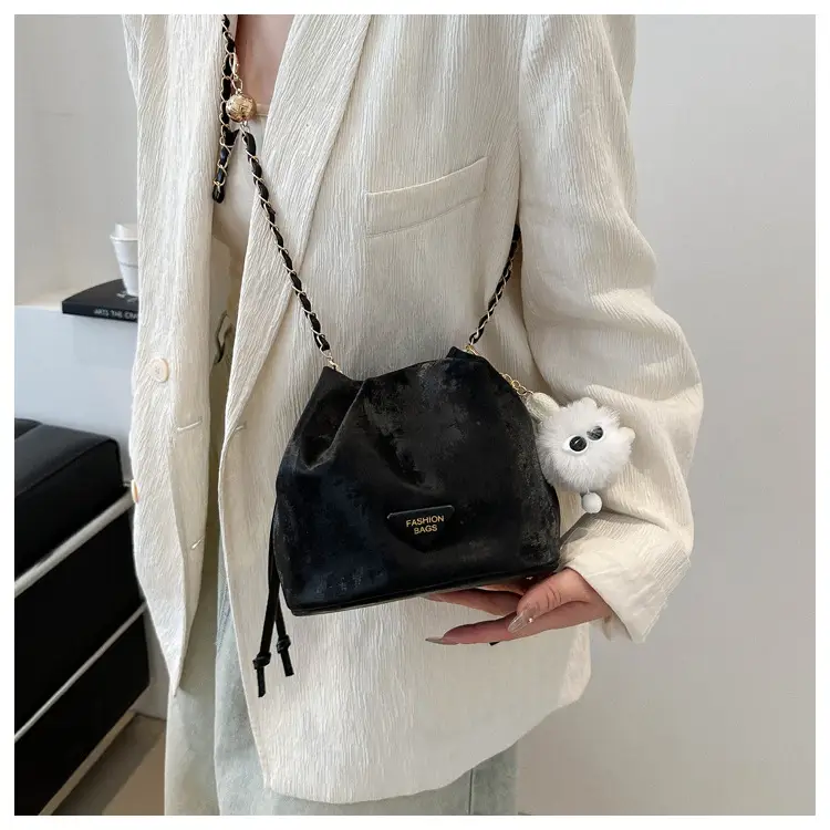 Pink Soft PU Drawstring Bucket Bag for Women — feature 16