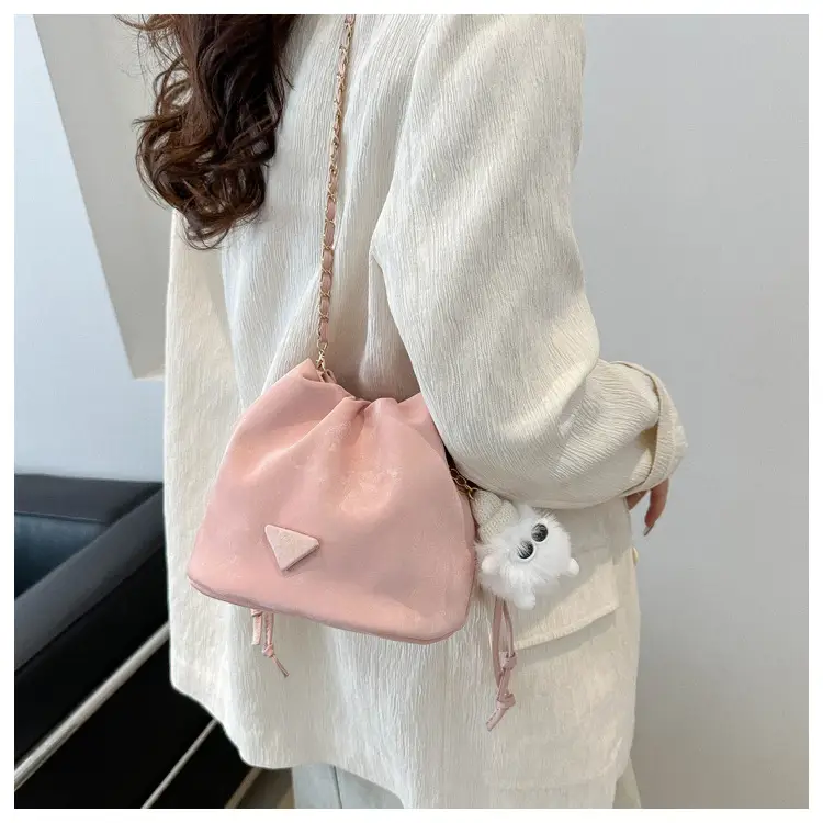 Pink Soft PU Drawstring Bucket Bag for Women — feature 19