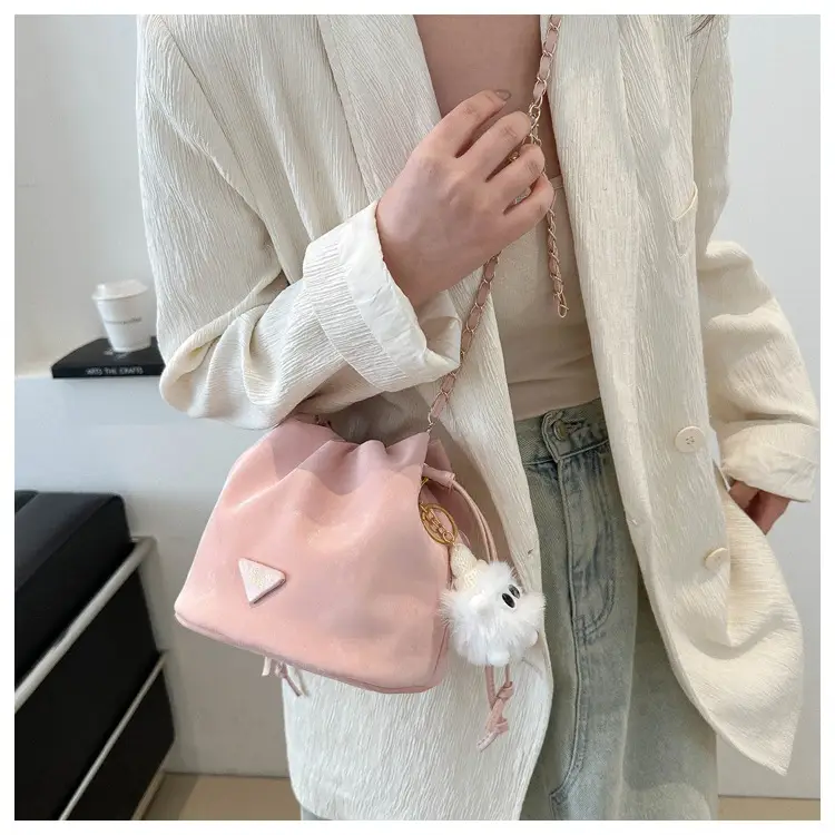 Pink Soft PU Drawstring Bucket Bag for Women — feature 20