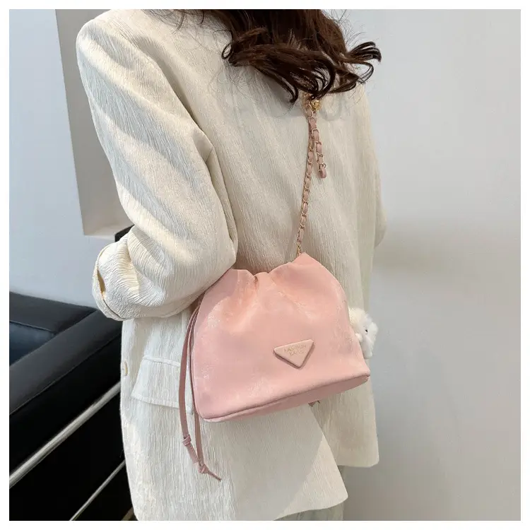 Pink Soft PU Drawstring Bucket Bag for Women — feature 21