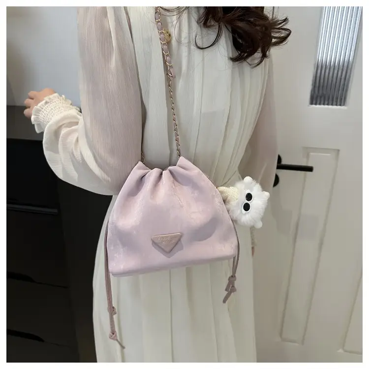Pink Soft PU Drawstring Bucket Bag for Women — feature 22