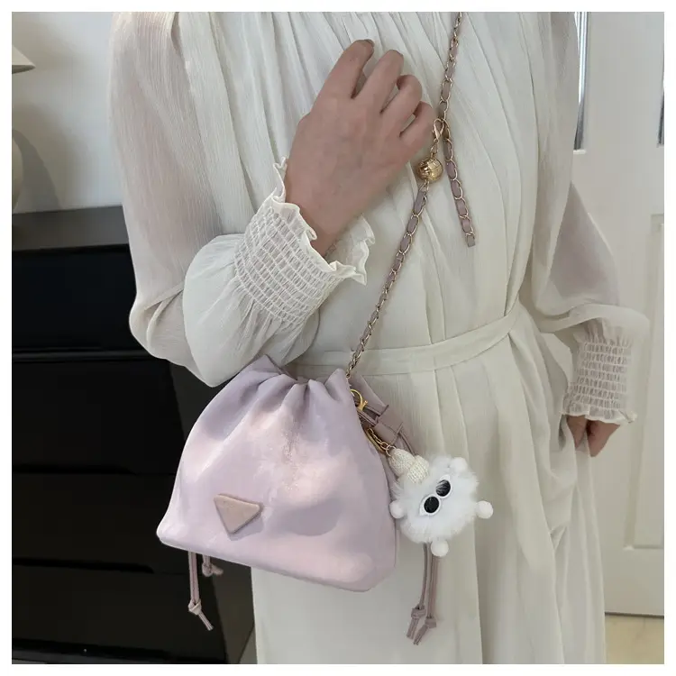 Pink Soft PU Drawstring Bucket Bag for Women — feature 23