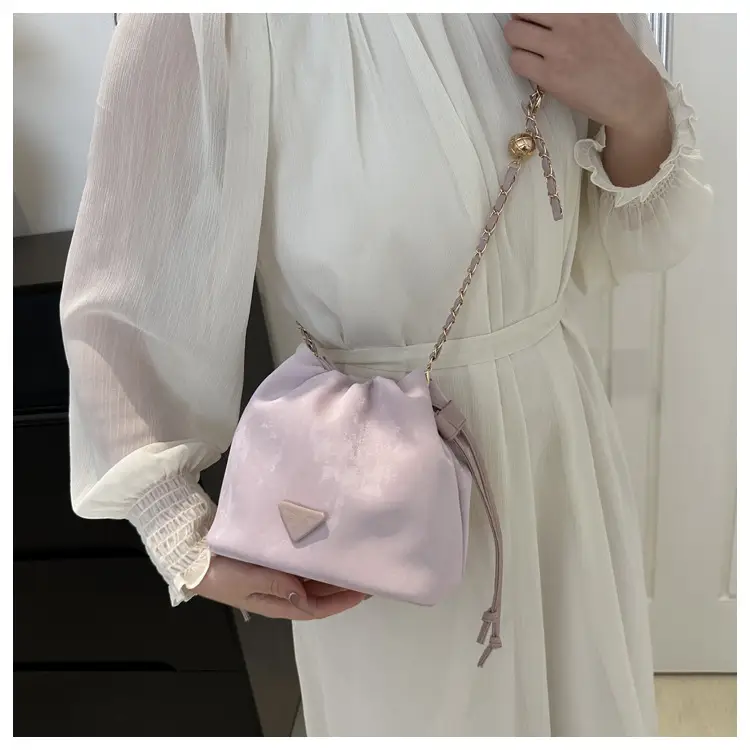 Pink Soft PU Drawstring Bucket Bag for Women — feature 25