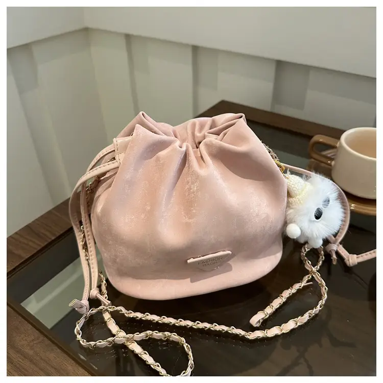 Pink Soft PU Drawstring Bucket Bag for Women — feature 29