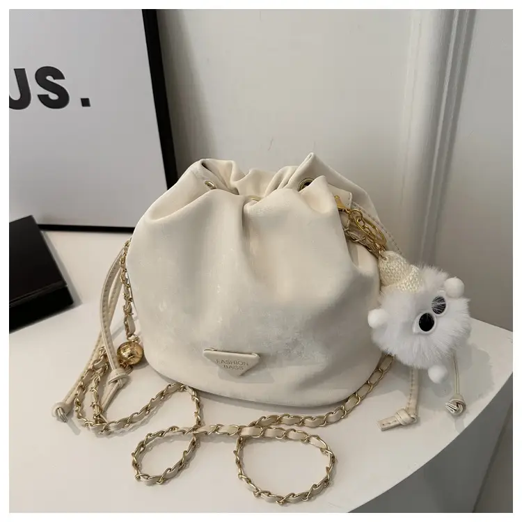 Pink Soft PU Drawstring Bucket Bag for Women — feature 32