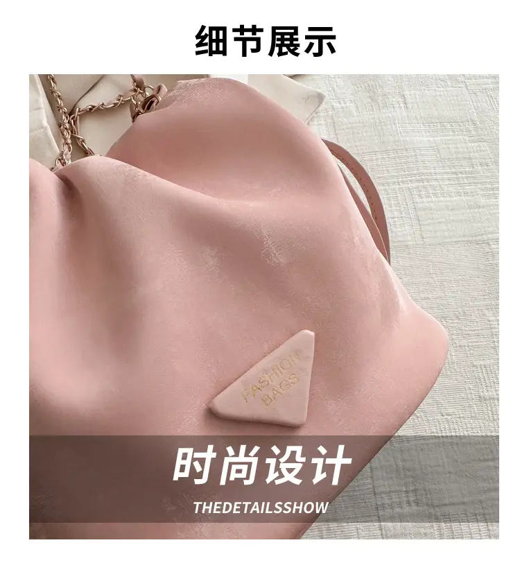 Pink Soft PU Drawstring Bucket Bag for Women — feature 4