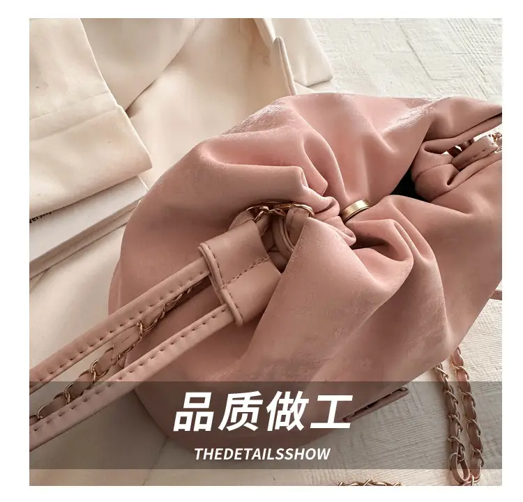 Pink Soft PU Drawstring Bucket Bag for Women — feature 6