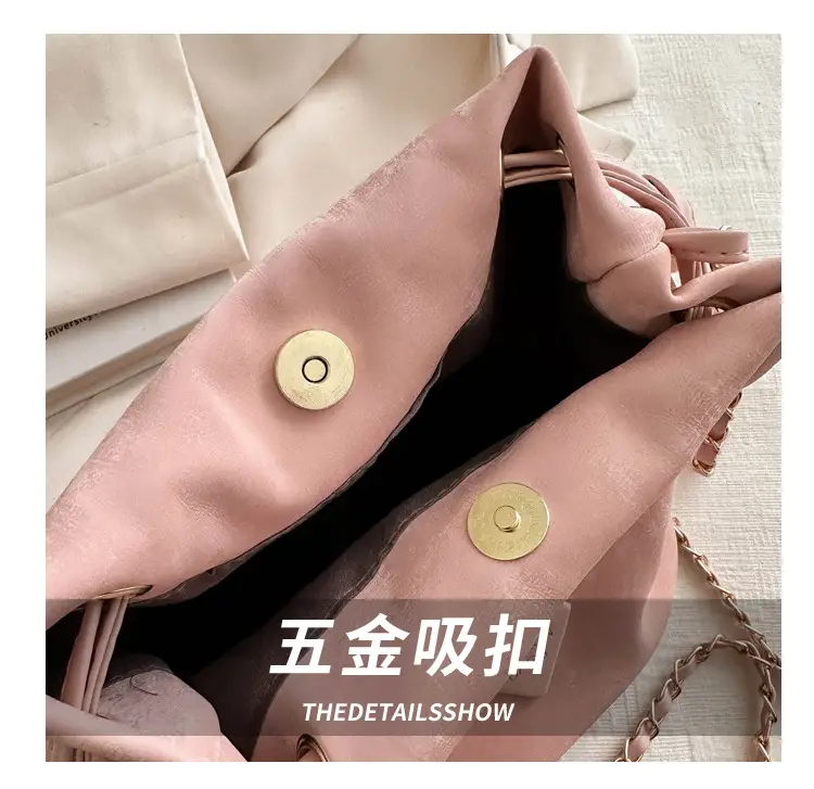 Pink Soft PU Drawstring Bucket Bag for Women — feature 7