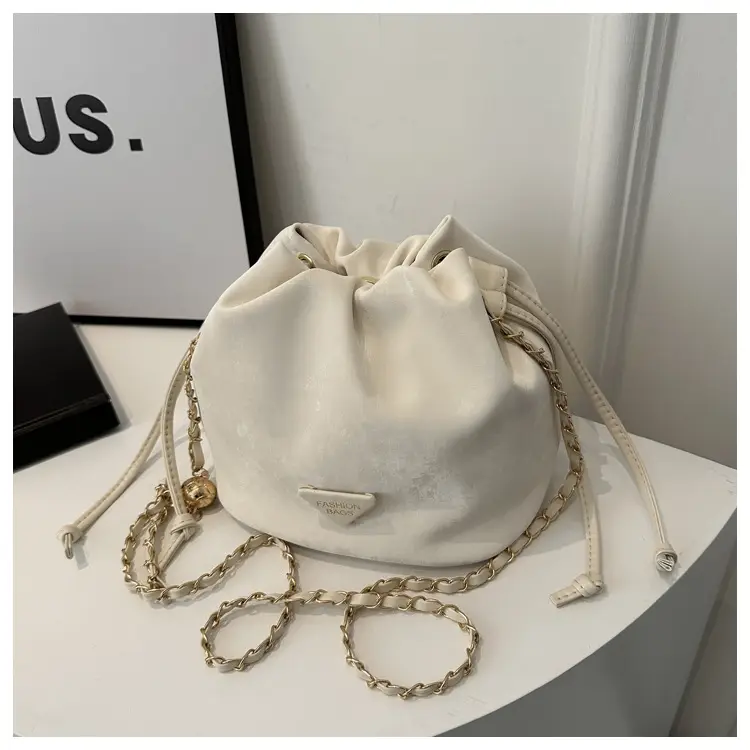 Pink Soft PU Drawstring Bucket Bag for Women - Image 2