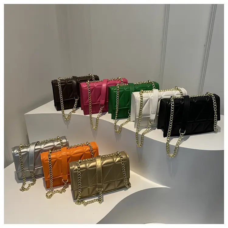Orange Quilted Chain Shoulder Bag for Women - Image 10