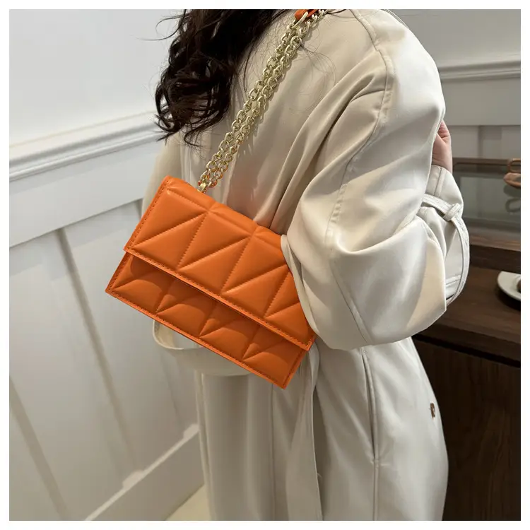 Orange Quilted Chain Shoulder Bag for Women — feature 11