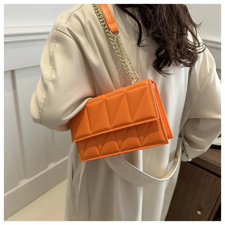 Orange Quilted Chain Shoulder Bag for Women — feature 12