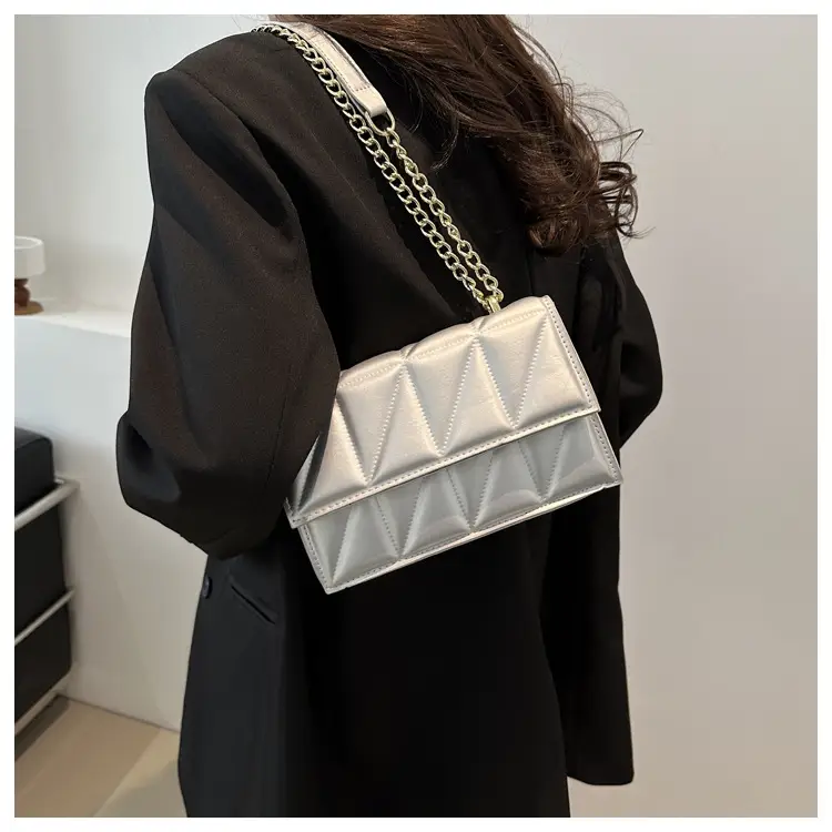 Orange Quilted Chain Shoulder Bag for Women — feature 19