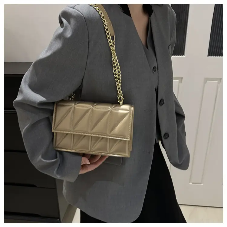 Orange Quilted Chain Shoulder Bag for Women — feature 23
