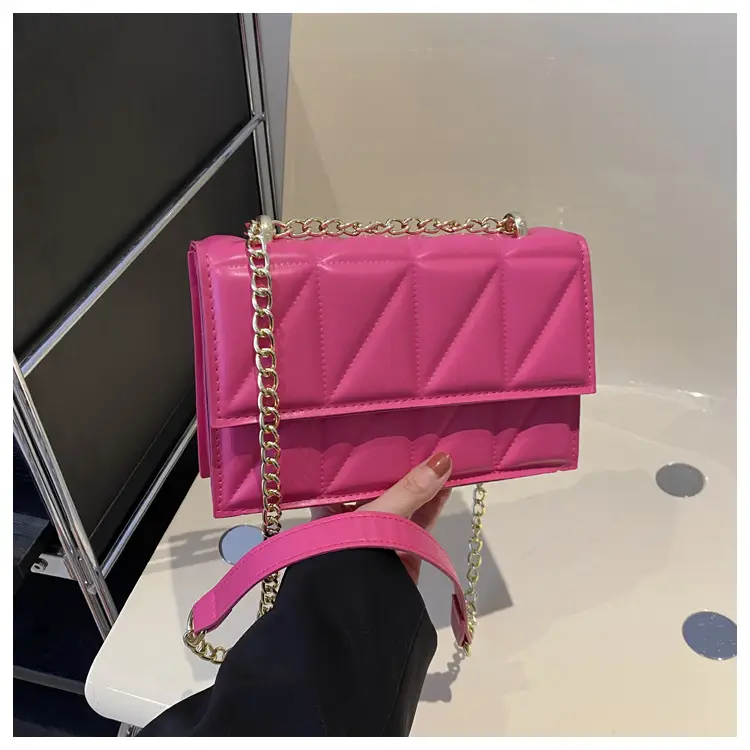 Orange Quilted Chain Shoulder Bag for Women - Image 3