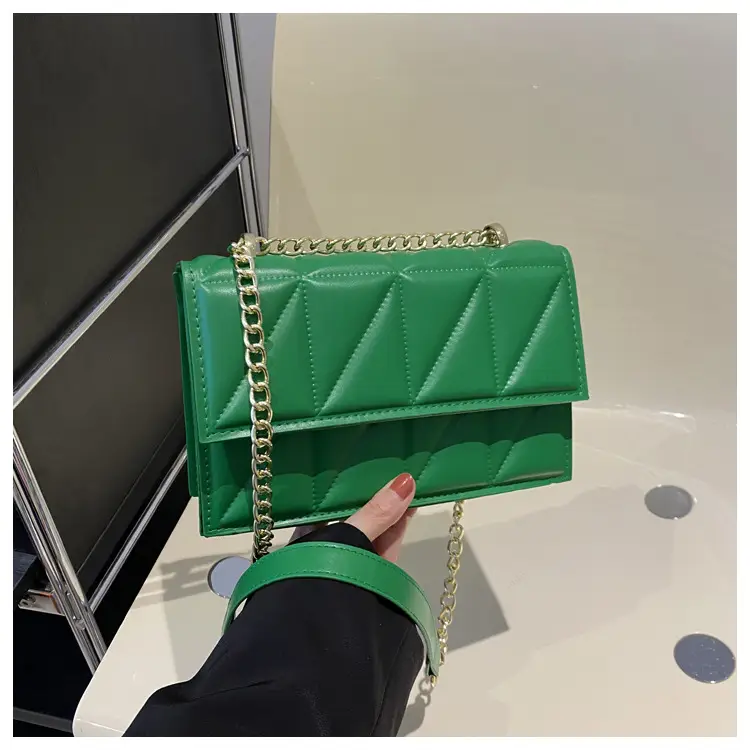 Orange Quilted Chain Shoulder Bag for Women - Image 6