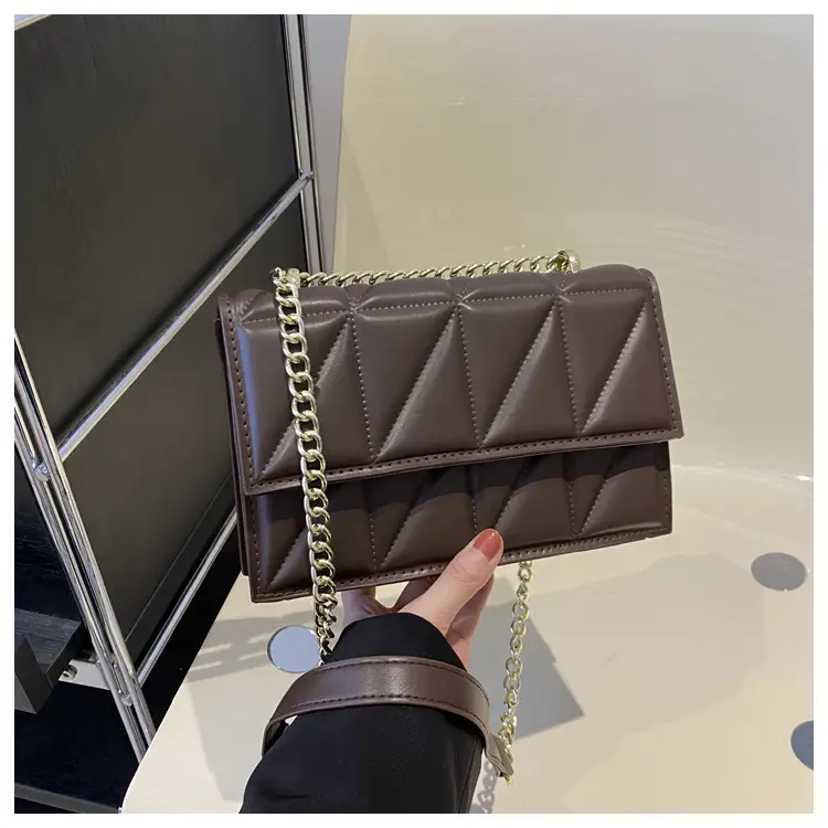 Orange Quilted Chain Shoulder Bag for Women - Image 7