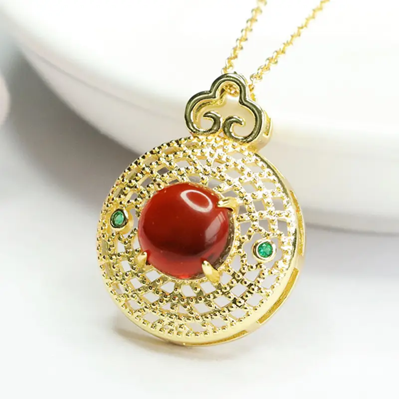 Guan Yu Red Amber Pendant Necklace for Women - Image 3