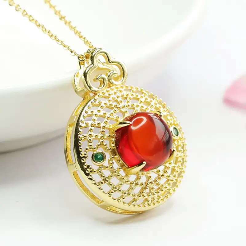 Guan Yu Red Amber Pendant Necklace for Women - Image 4