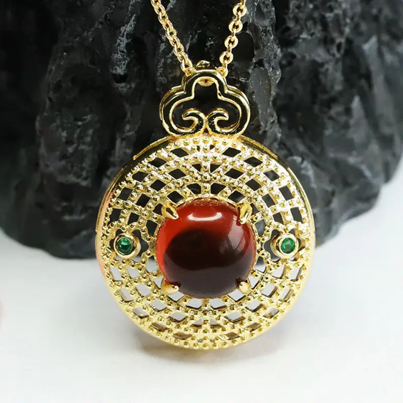 Guan Yu Red Amber Pendant Necklace for Women — feature 7