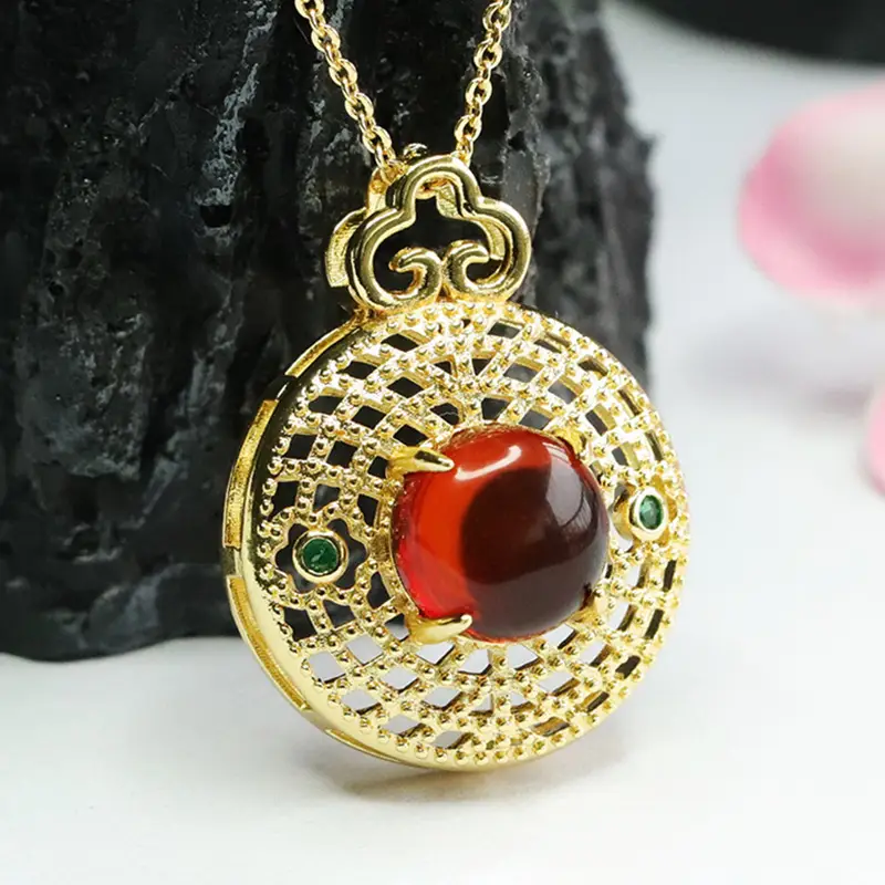 Guan Yu Red Amber Pendant Necklace for Women — feature 9