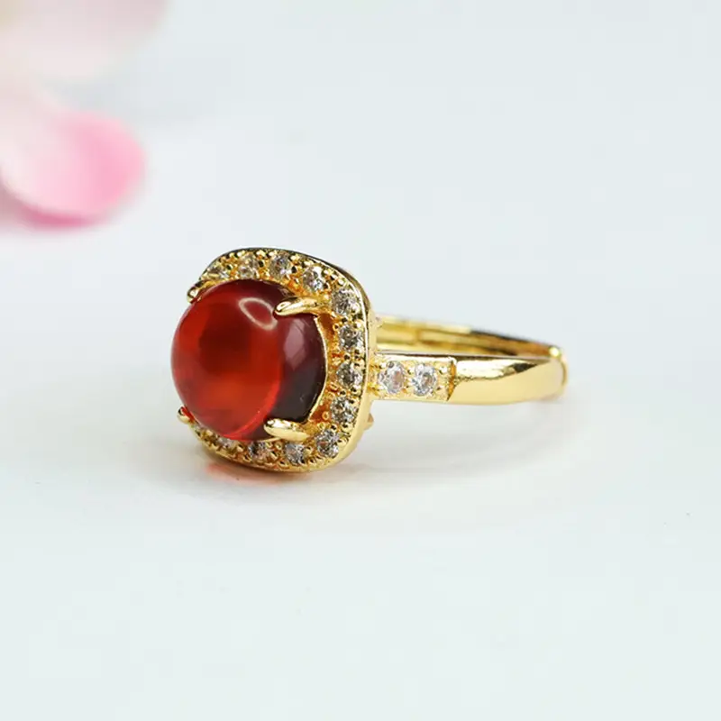 Guan Yu Natural Amber Ring Ethnic Style Jewelry - Image 3