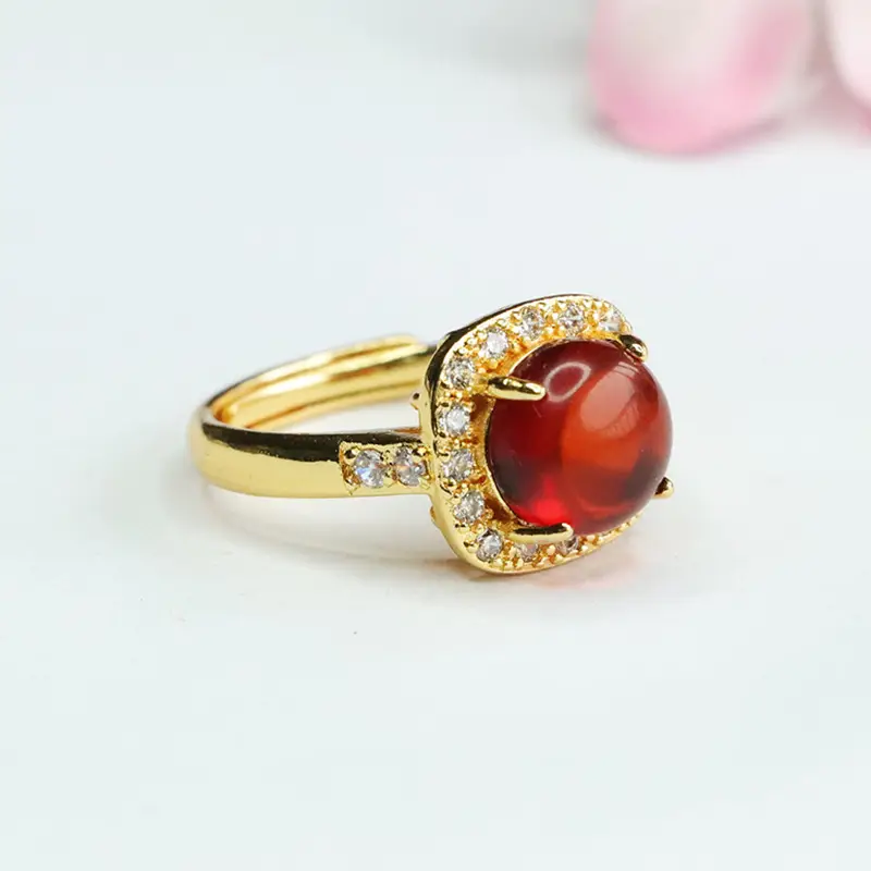 Guan Yu Natural Amber Ring Ethnic Style Jewelry - Image 4