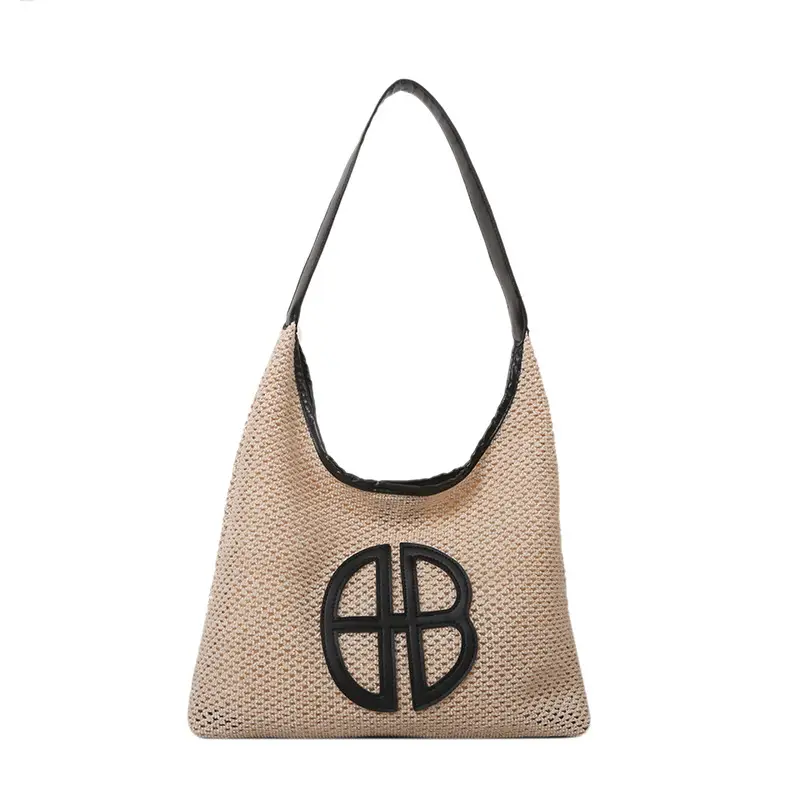 Straw One Shoulder Tote Bag with Logo for Women - Image 9