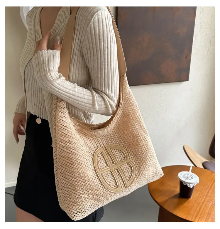 Straw One Shoulder Tote Bag with Logo for Women — feature 10