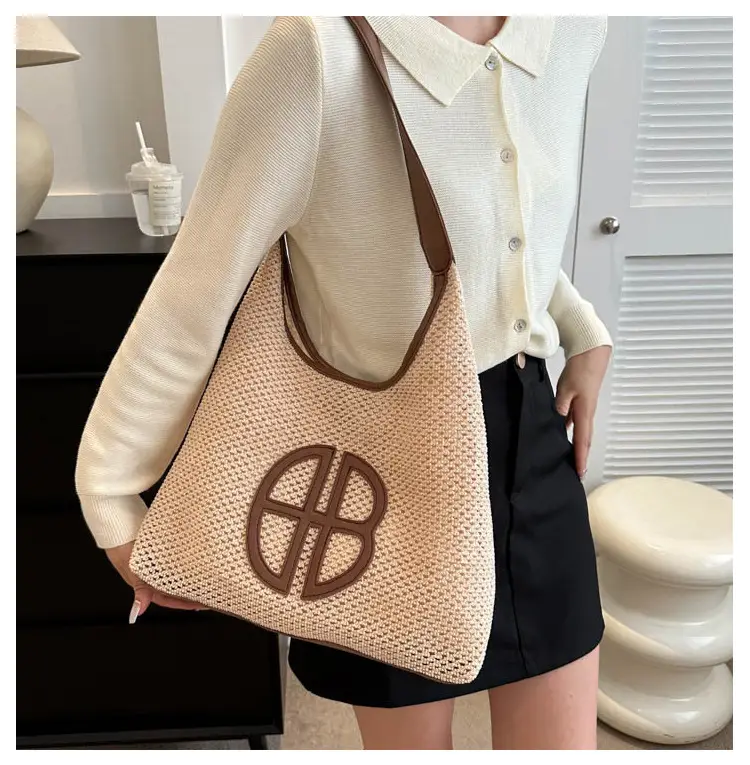 Straw One Shoulder Tote Bag with Logo for Women — feature 12
