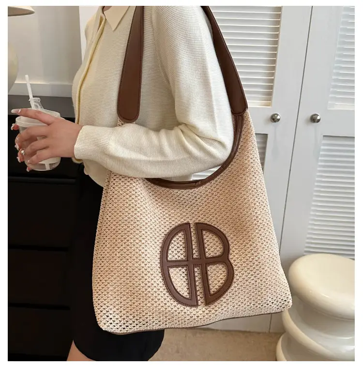 Straw One Shoulder Tote Bag with Logo for Women — feature 13
